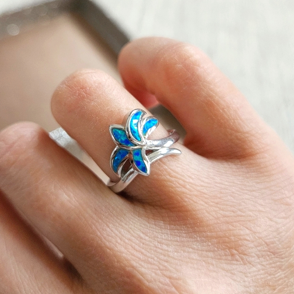Sterling Silver Opal Palm Tree Ring